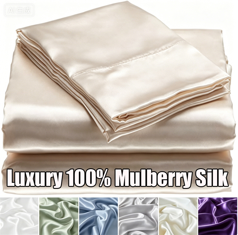 Luxury Skincare Sets - 高級桑絹シルクベッドシーツセット 100%シルクシーツセット フィットシーツ フラットシーツ 枕カバー 敏感肌用