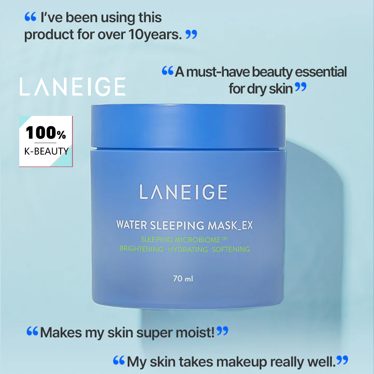 Luxury Skincare Fridge - LANEIGE ウォータースリーピングマスク 70ml、一晩中保湿、深い保湿、贅沢なメイクアップ、韓国スキンケア、K-ビューティー、韓国メイクアップ